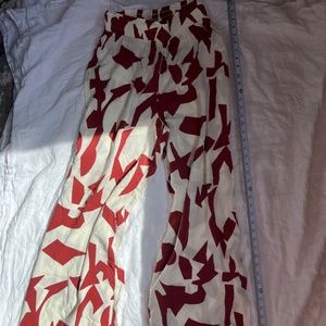 Cynthia Rowley wide leg high wasted pallazo pants geometric burgundy white Small